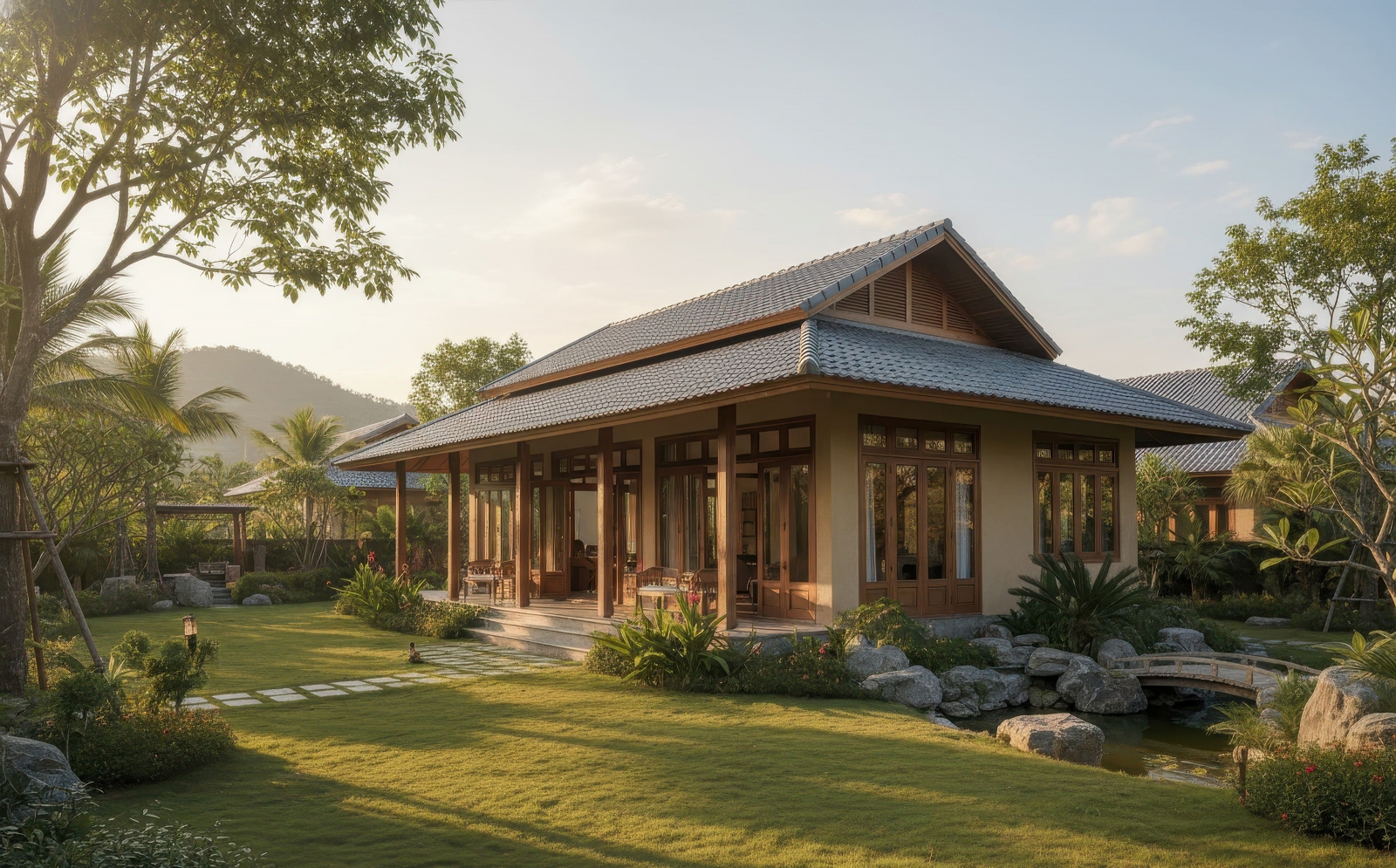 25+ Mẫu biệt thự nhà vườn mái Nhật 1 tầng nghỉ dưỡng đẹp, hiện đại