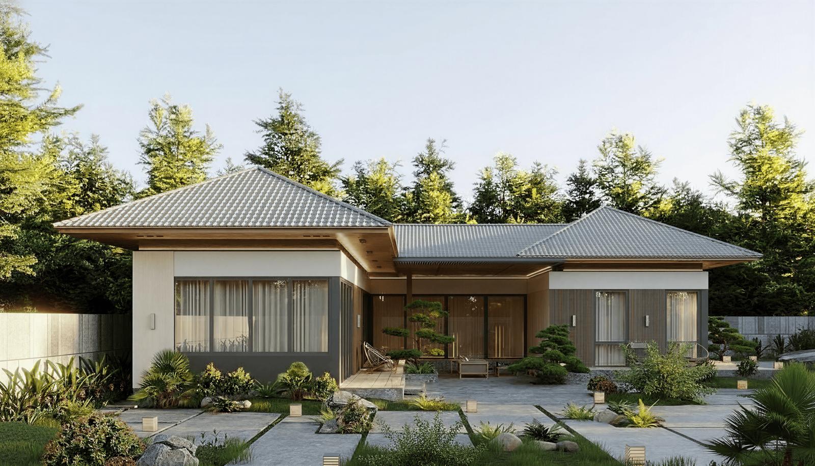 25+ Mẫu biệt thự nhà vườn mái Nhật 1 tầng nghỉ dưỡng đẹp, hiện đại