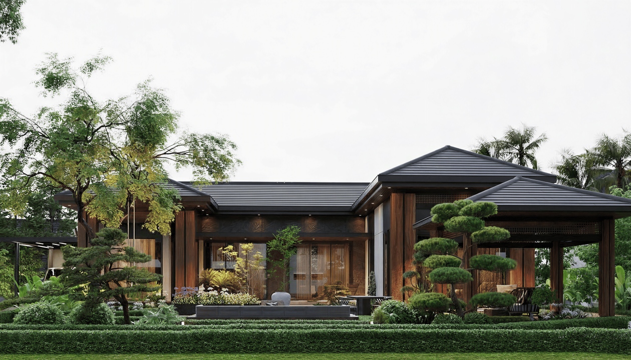 25+ Mẫu biệt thự nhà vườn mái Nhật 1 tầng nghỉ dưỡng đẹp, hiện đại