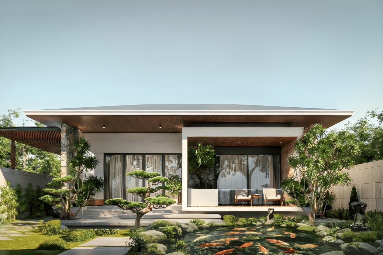 25+ Mẫu biệt thự nhà vườn mái Nhật 1 tầng nghỉ dưỡng đẹp, hiện đại