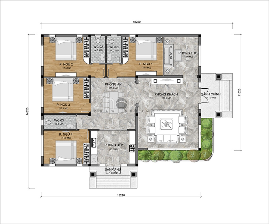 Tuyển tập TOP 10 Mẫu mặt bằng biệt thự 1 tầng đẹp, tiện nghi 2024
