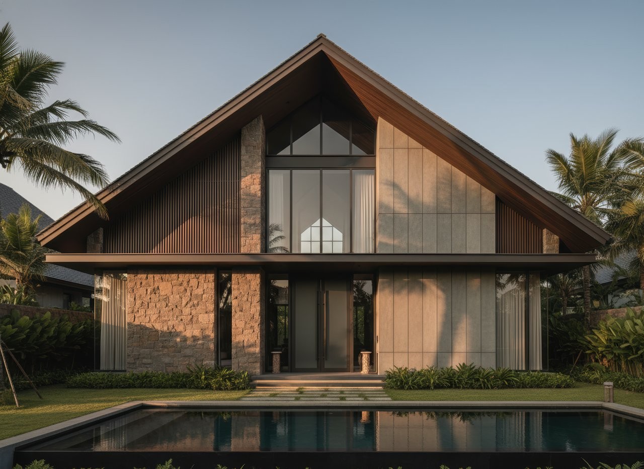 mẫu nhà mái thái 2 tầng ở nông thôn