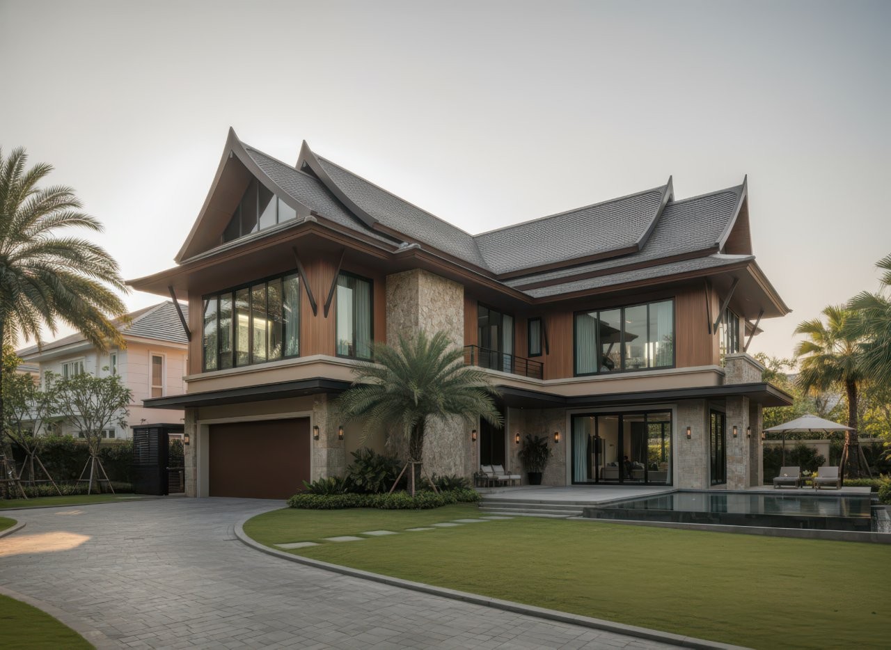 mẫu nhà mái thái 2 tầng 4 phòng ngủ