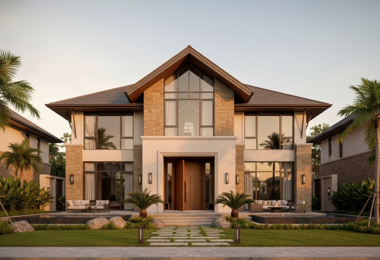 nhà mái thái 2 tầng 4 phòng ngủ