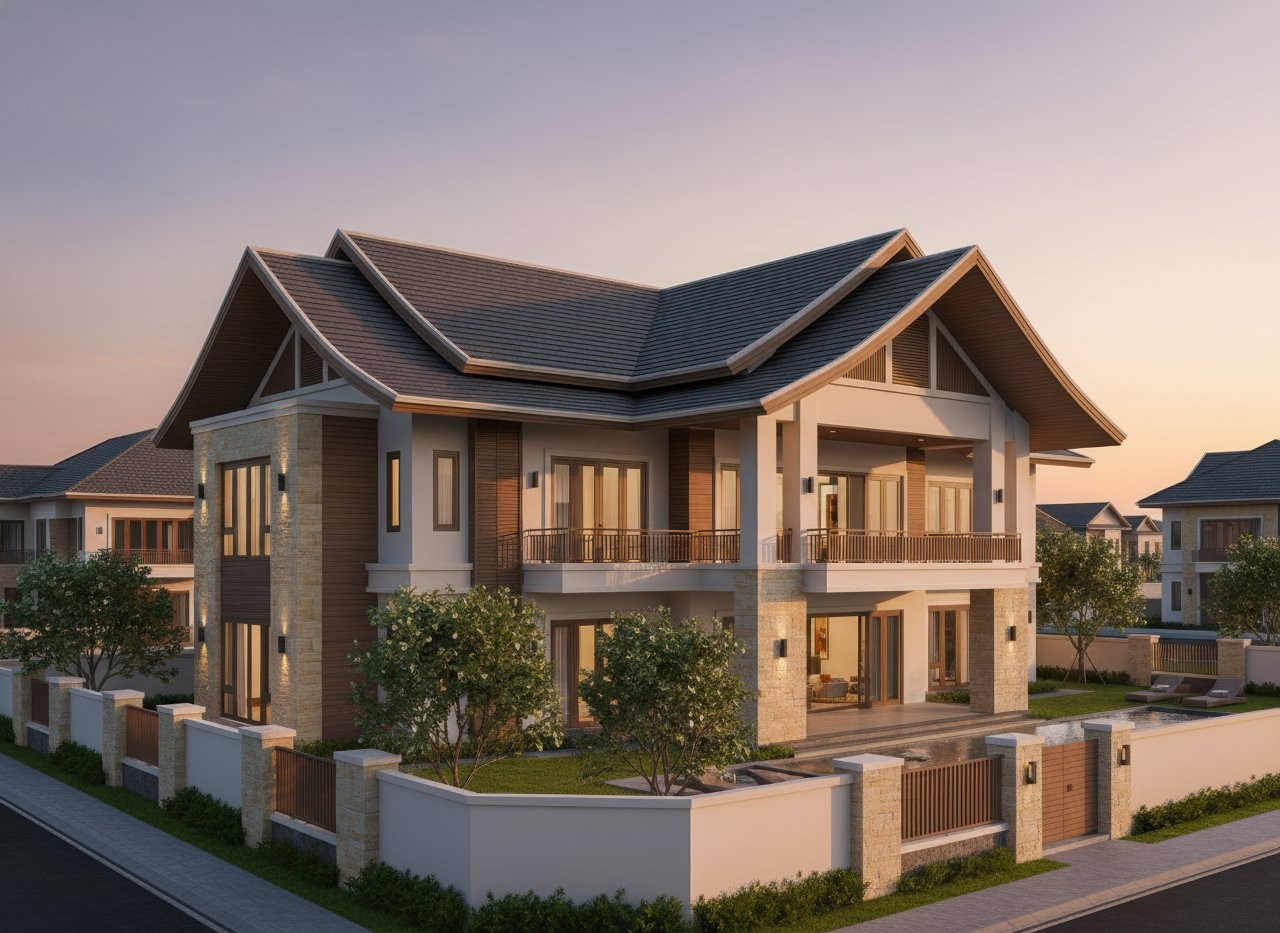 nhà mái thái 2 tầng hiện đại