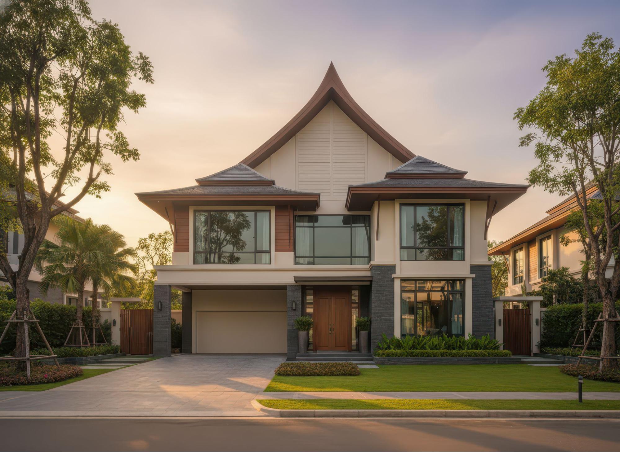 nhà mái thái 2 tầng 4 phòng ngủ 1 phòng thờ