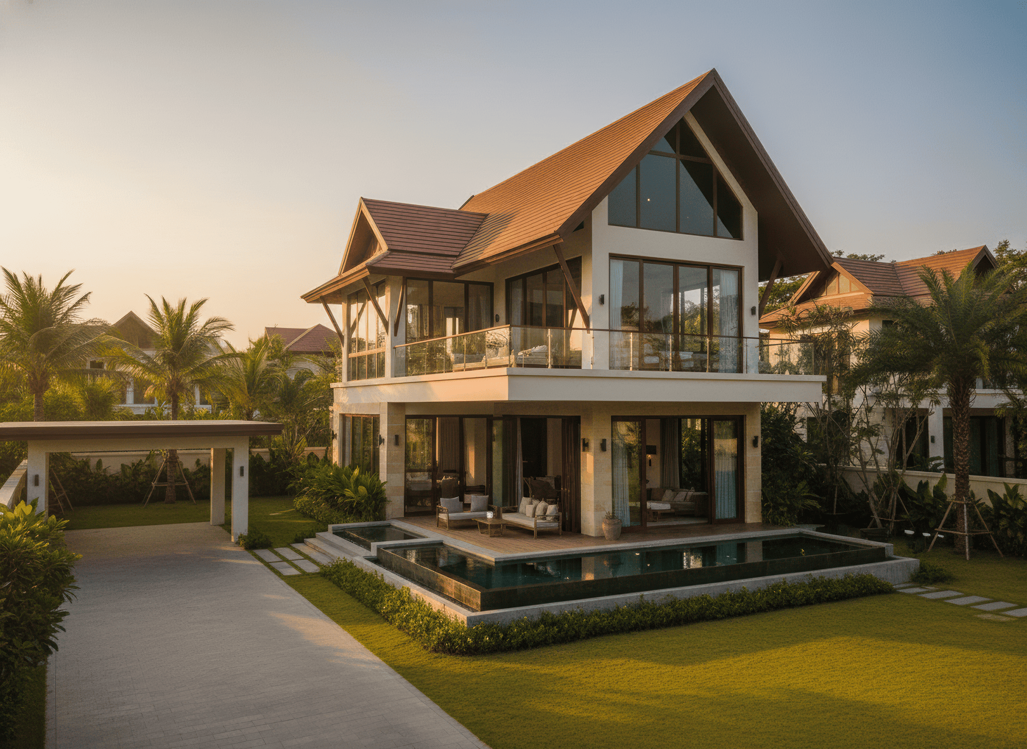 34+ Mẫu nhà 2 tầng mái Thái 100m2 đơn giản, hiện đại xu hướng 2026